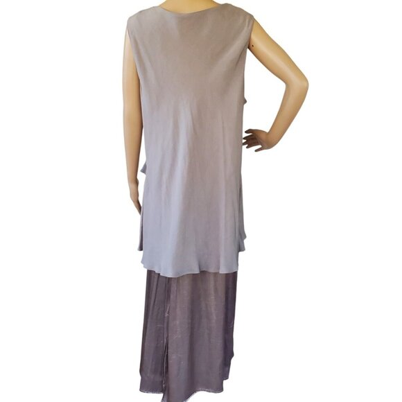 VTG Wayne Diamond 2 Pc Skirt Set Women's 22 Gray Tank Blouse Satin Dragonfly Pin - Picture 7 of 12